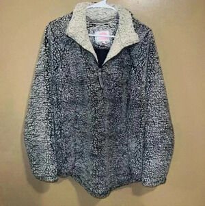 Cozy Sherpa Black and White Fleece Pullover Jaxket Size L Outerwear Preowned
